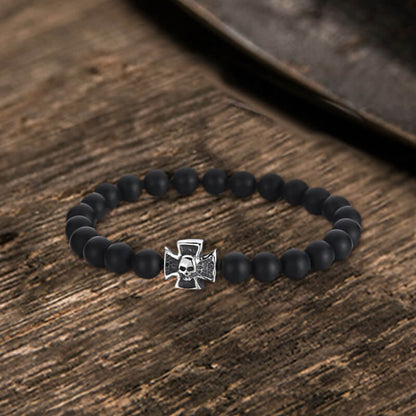Cross Skull Stainless Steel Bead Bracelet