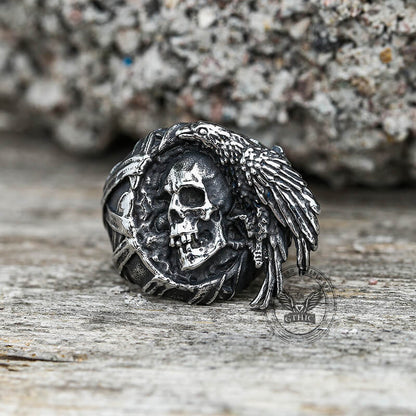 Crow Stainless Steel Skull Ring