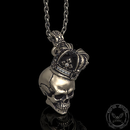 Crown Skull Sterling Silver Pendant
