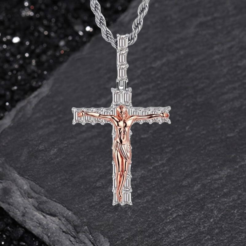 Crucifixion of Jesus Copper-set Zircon Cross Pendant