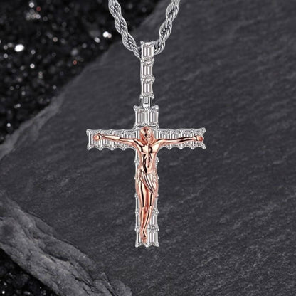 Crucifixion of Jesus Copper-set Zircon Cross Pendant