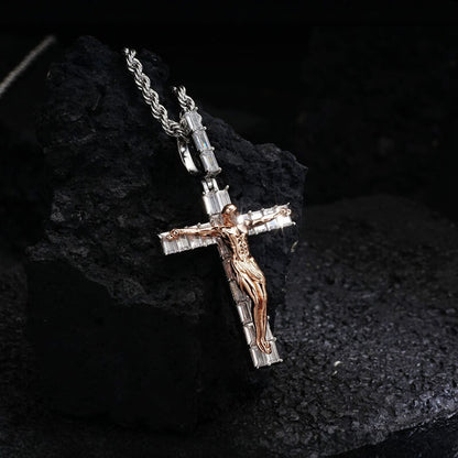 Crucifixion of Jesus Copper-set Zircon Cross Pendant