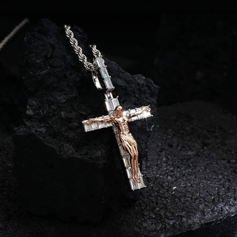 Crucifixion of Jesus Copper-set Zircon Cross Pendant