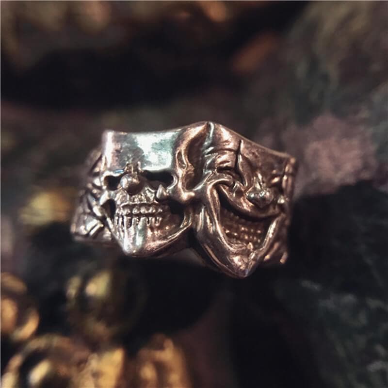 Crying and Smiling Clown Sterling Silver Ring