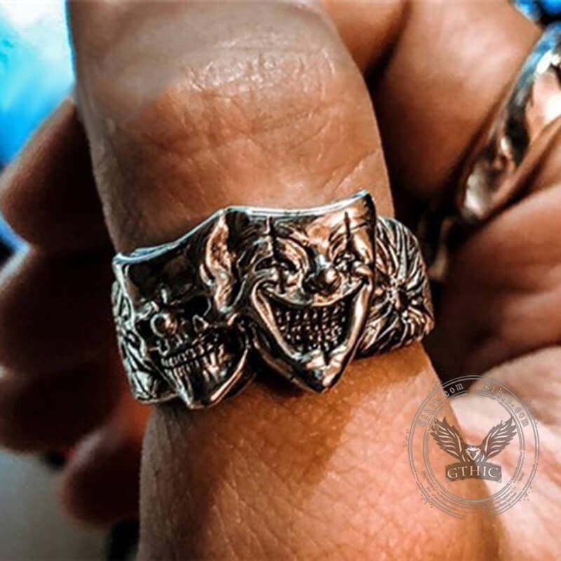 Crying and Smiling Clown Sterling Silver Ring