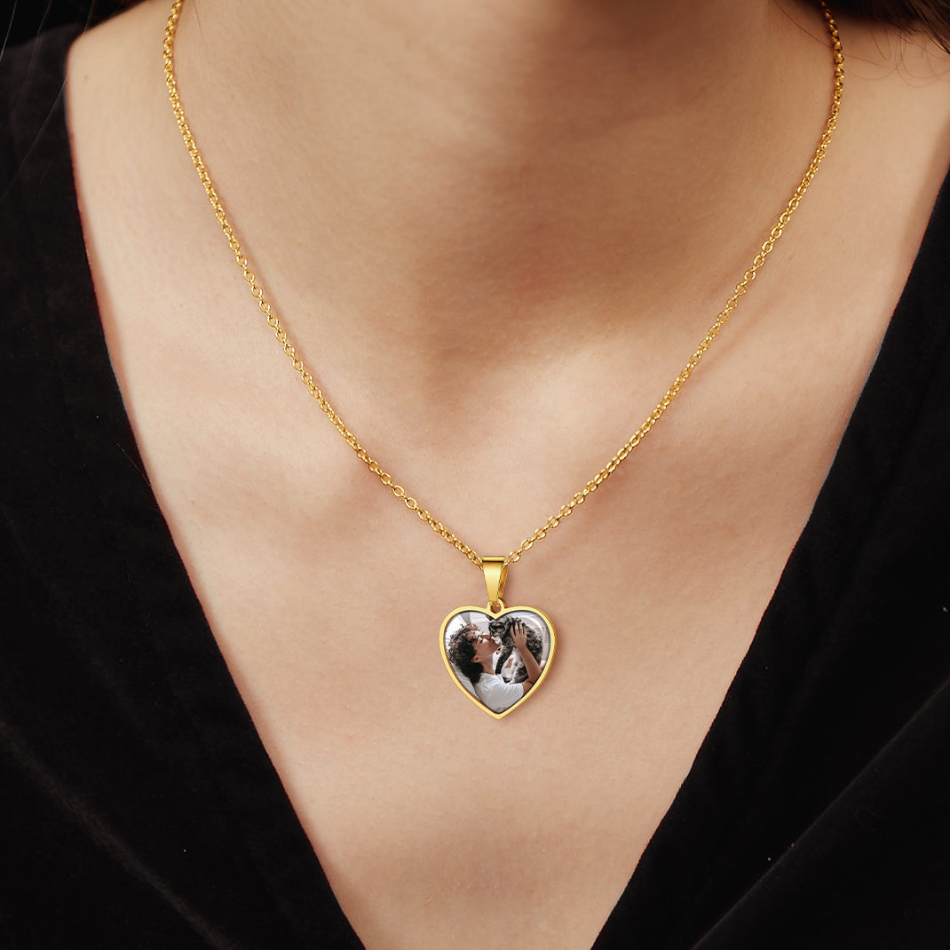Customized Heart Photo Picture Necklace With Calendar for