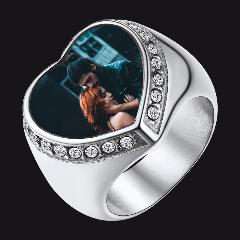 Personalized Custom Heart Photo Signet Ring for