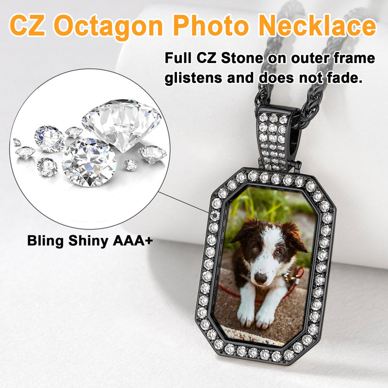 Memorial Personalized Picture Dog Tag Necklace With Cz for Mom Family