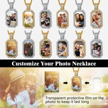 Memorial Personalized Picture Dog Tag Necklace With Cz for Mom Family