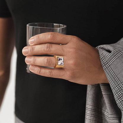 Personalized Photo Name Square Signet Ring Gift for