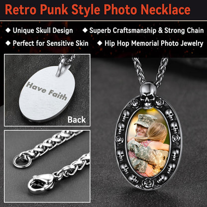 Personalized Photo Pendant Necklace With Skull for