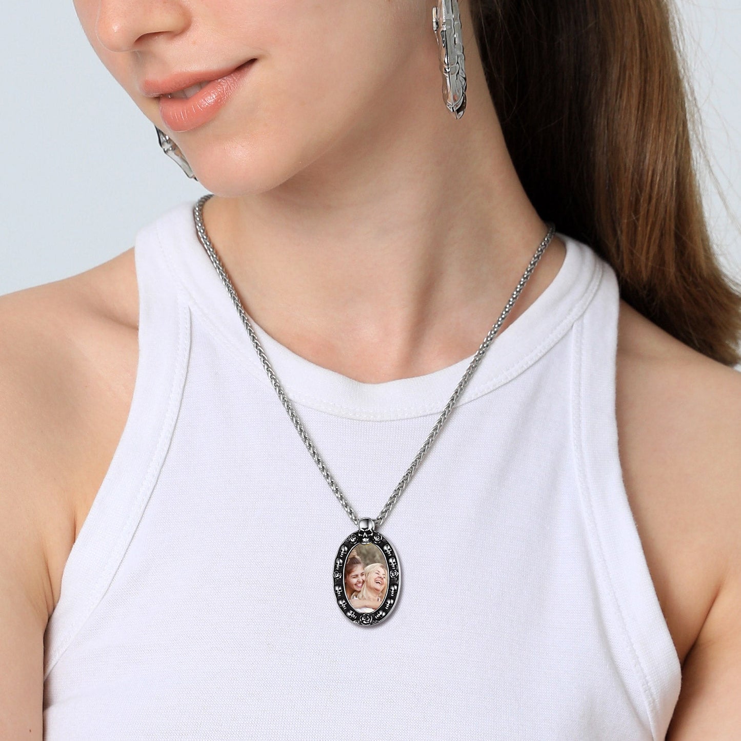 Personalized Photo Pendant Necklace With Skull for