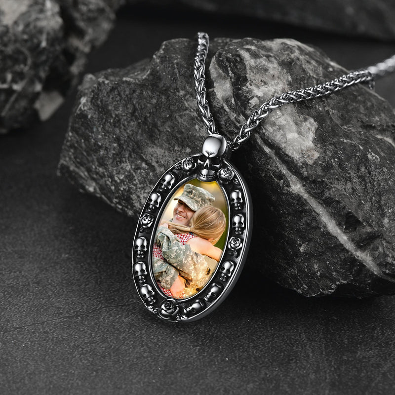 Personalized Photo Pendant Necklace With Skull for