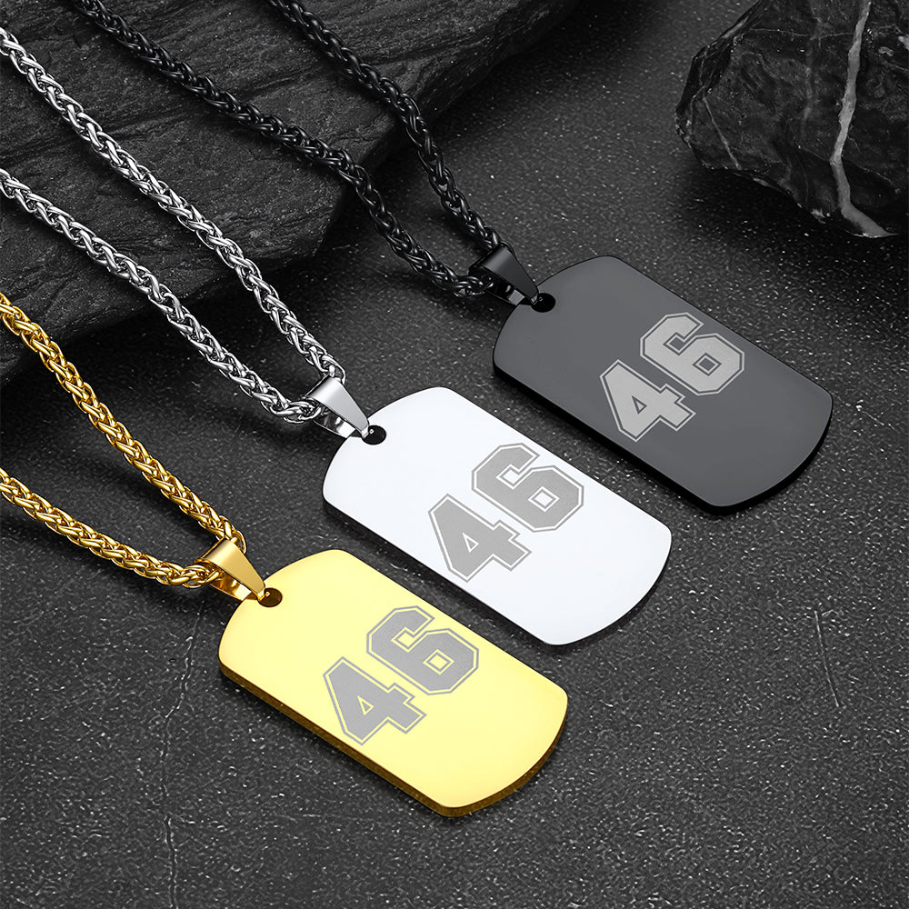 Custom Engraved Number Dog Tag Necklace for , Stainless Steel