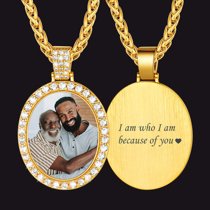 Customized Oval Memorial Circle Picture Necklace With Photo for