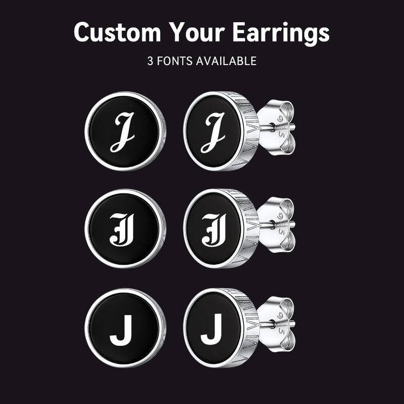 Engraved Black Onyx Stud Earrings With Viking Rune
