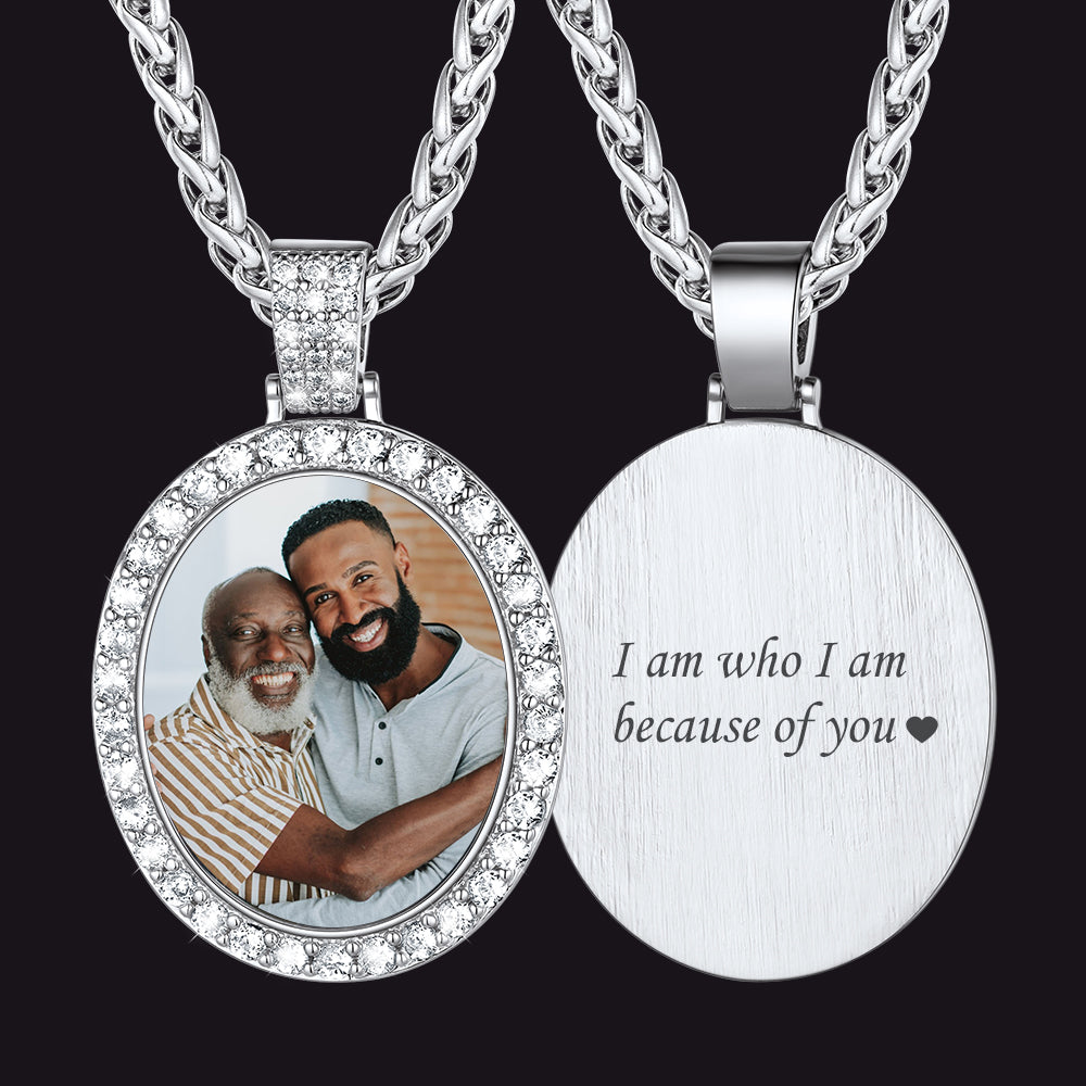 Customized Oval Memorial Circle Picture Necklace With Photo for