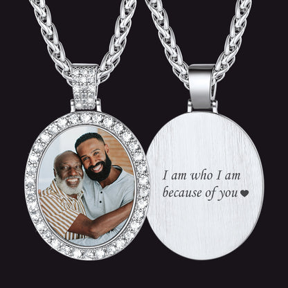 Customized Oval Memorial Circle Picture Necklace With Photo for