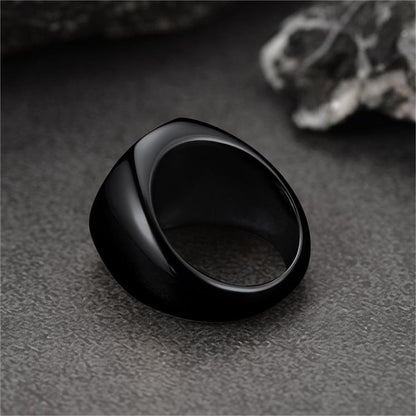 Round Black Onyx Signet Ring for Stainless Steel