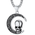 Flash Celtic Crescent Moon Skull Necklace for