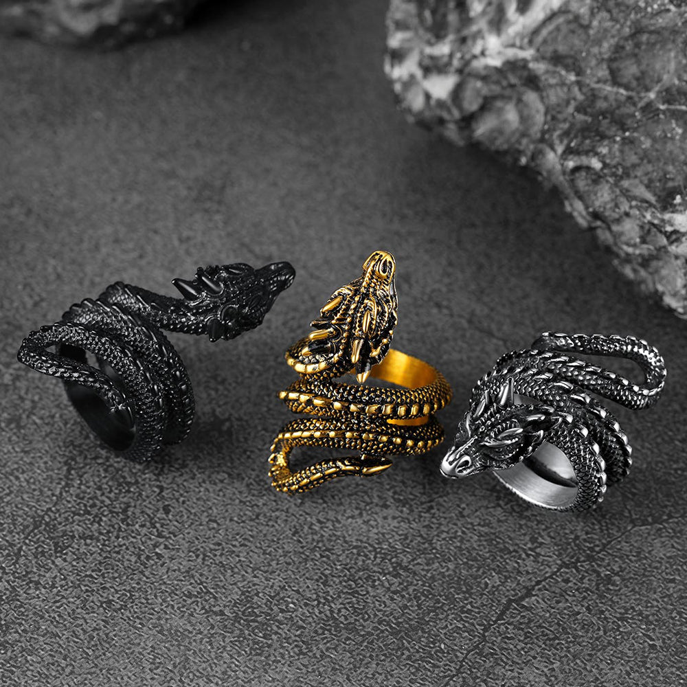 Punk Coiled Dragon Stainless Steel Ring for