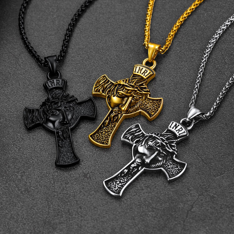Flash Christian Christ Jesus Face Crucifix Cross Pendant Necklace