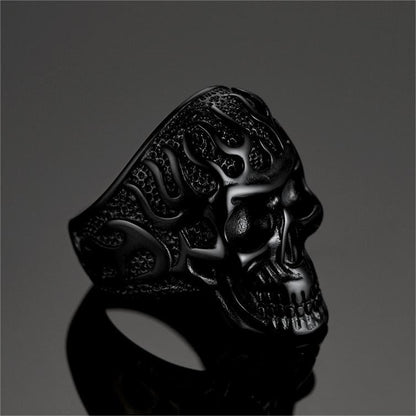 Gothic Fire Flaming Skull Stainless Steel Ring for