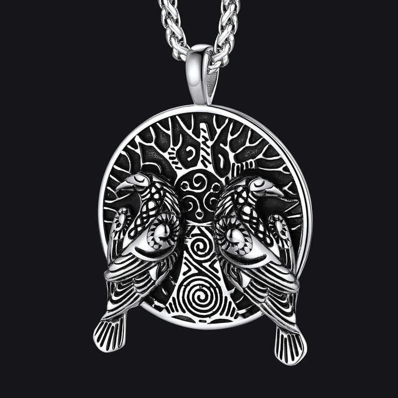 Viking Huginn and Muninn Ravens Coin Necklace for