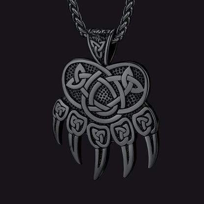 Viking Bear Paw Necklace With Celtic Knot for