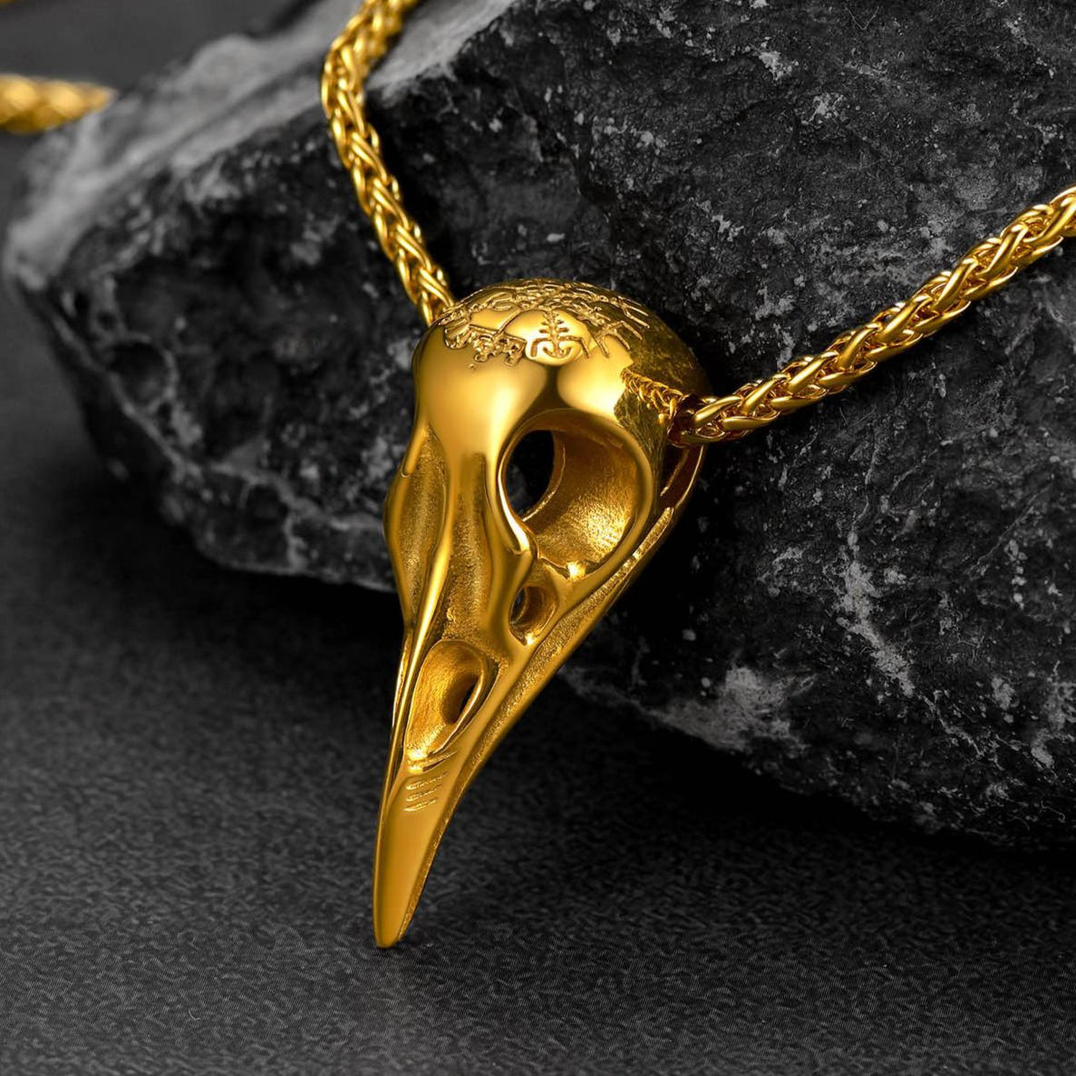 Raven Skull Necklace With Viking Compass for