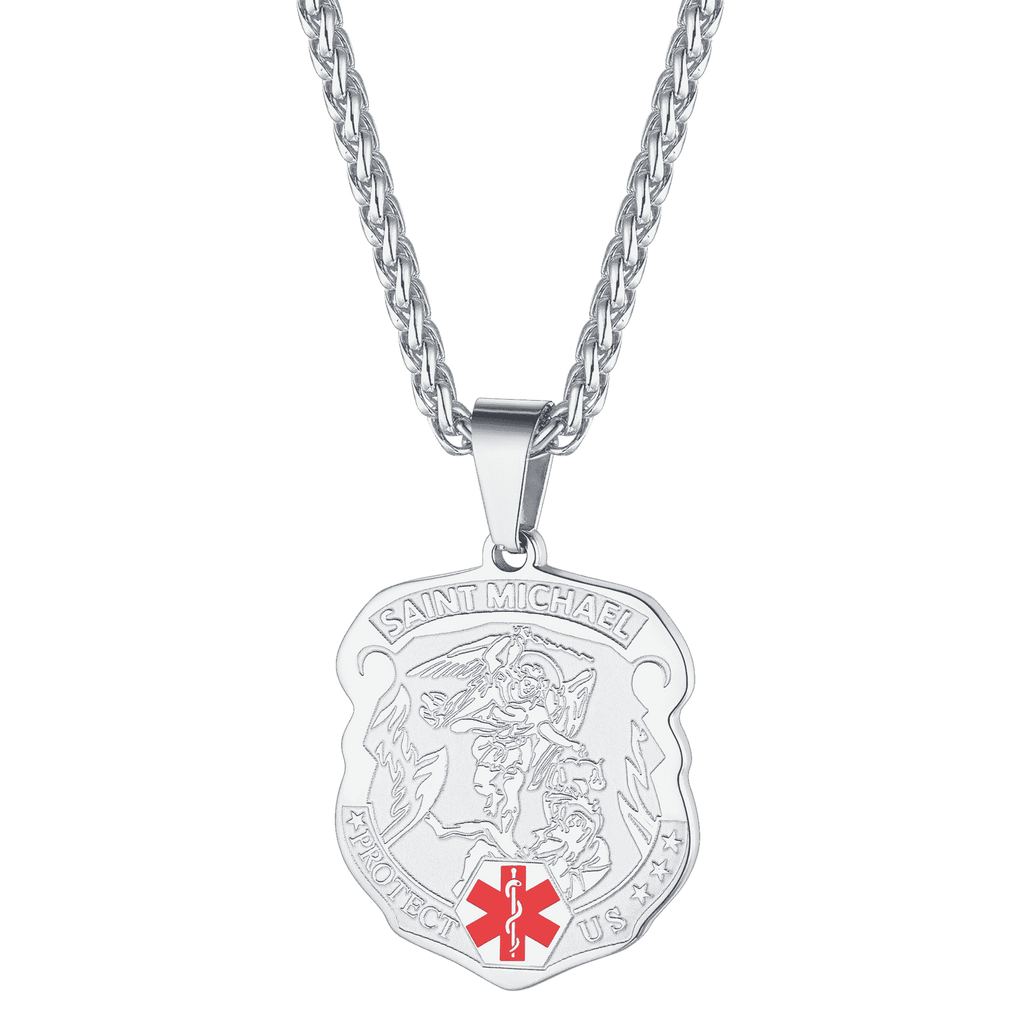 Engraved St. Michael Medical Alert Id Necklace for