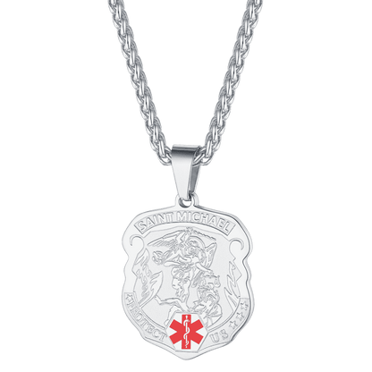 Engraved St. Michael Medical Alert Id Necklace for