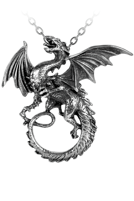 Dark Gothic Dragon Pendant With Serpentine Wings