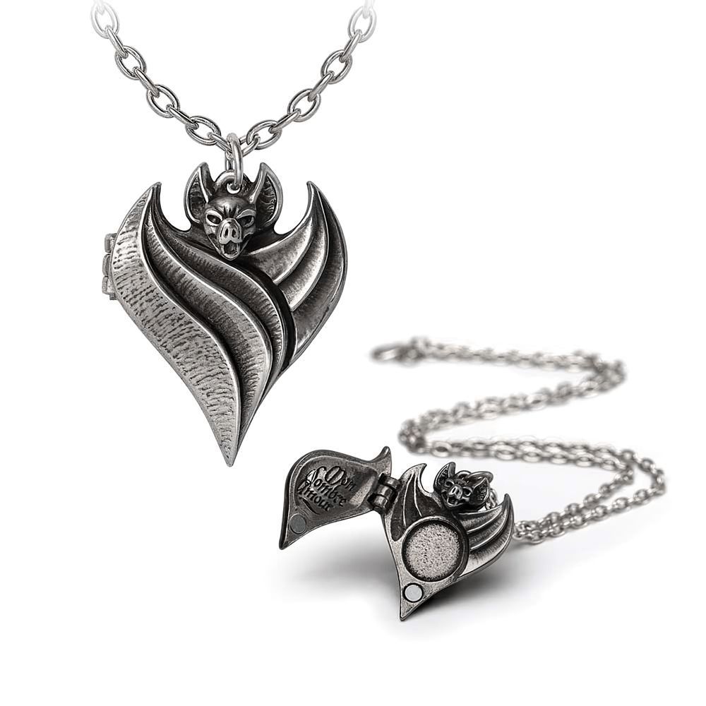 Dark Heart Bat Locket Pendant With Hidden Message
