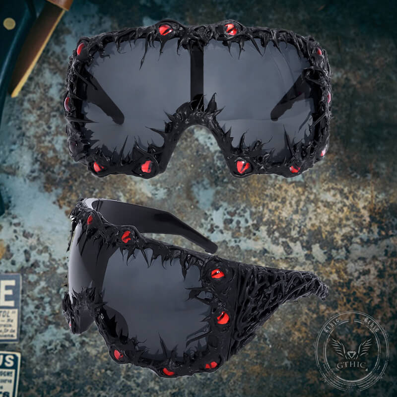 Dark Gothic Black Python Drip Glue Square Pc Sunglasses