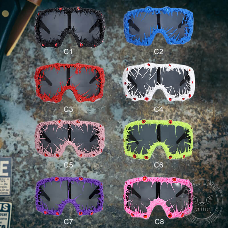 Dark Gothic Black Python Drip Glue Square Pc Sunglasses