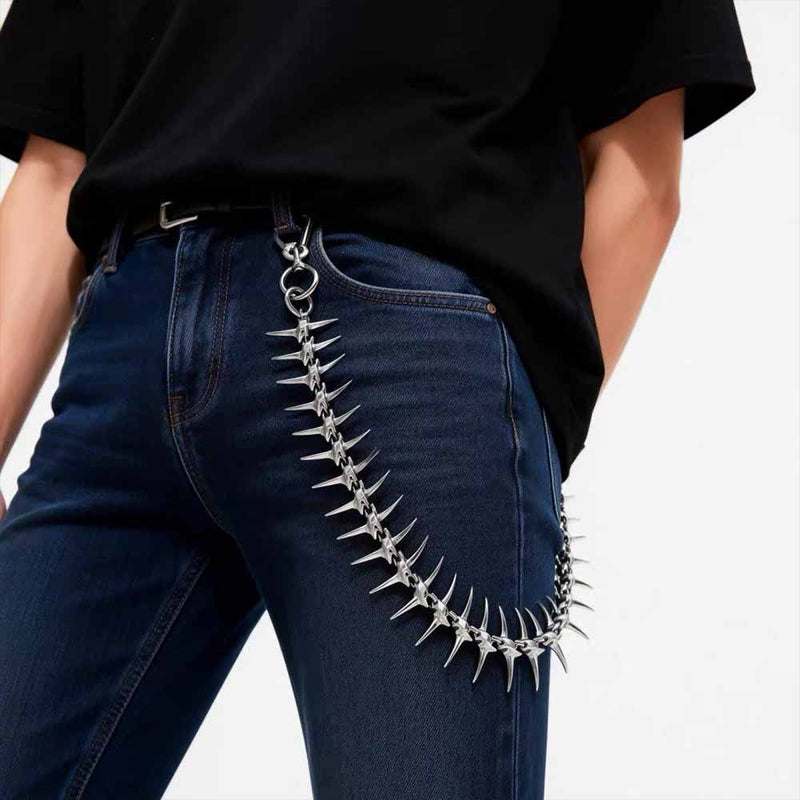 Dark Punk Skeleton Fishbone Spiked Alloy Pants Chain