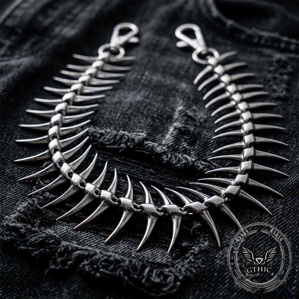 Dark Punk Skeleton Fishbone Spiked Alloy Pants Chain