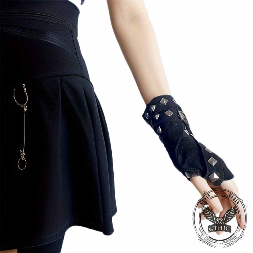 Dark Punk Studded Strap Half-finger Sleeve Gloves