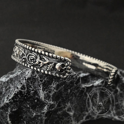 Dark Skull Rose Gothic Stainless Steel Open Bracelet