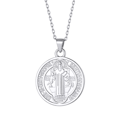 Sterling Silver Saint Benedict Necklace Medal