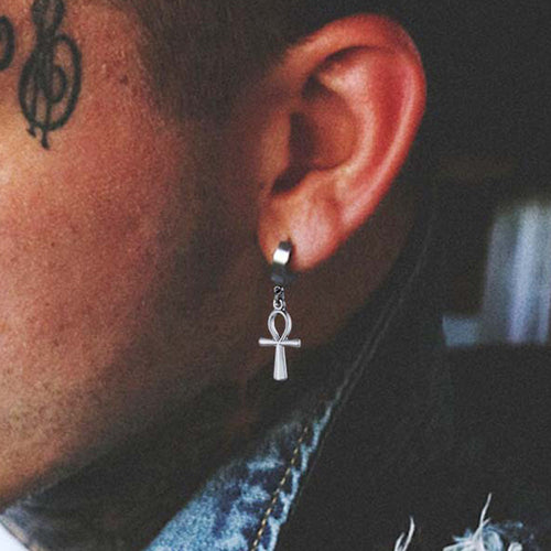 Ankh Cross Dangle Hoop Earrings for