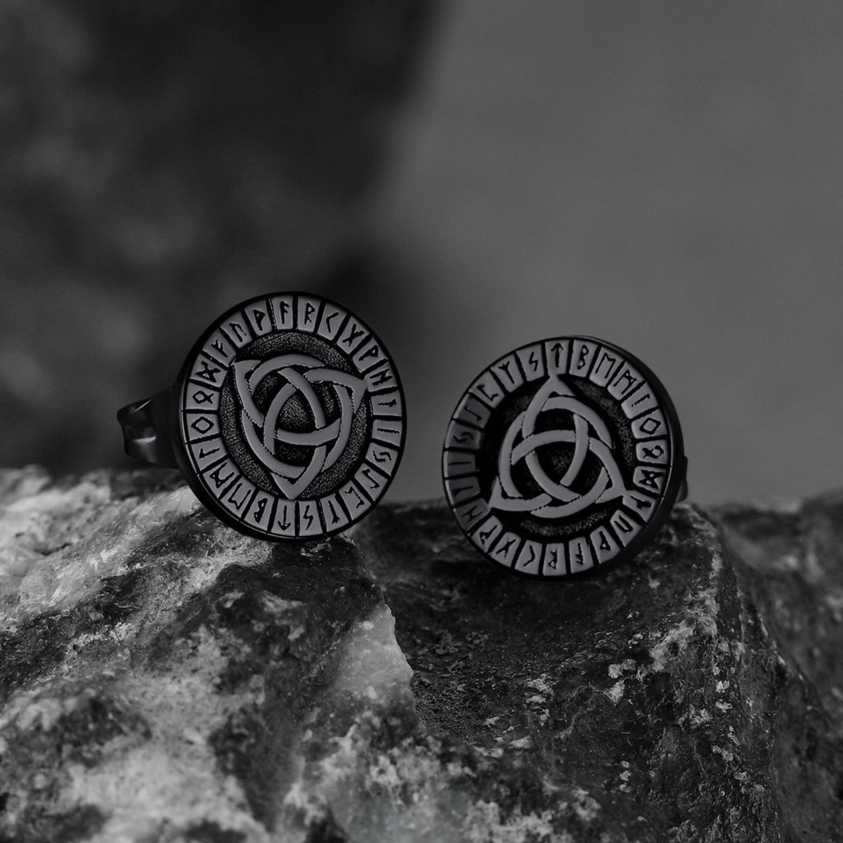Viking Celtic Knot With Rune Stud Earrings for