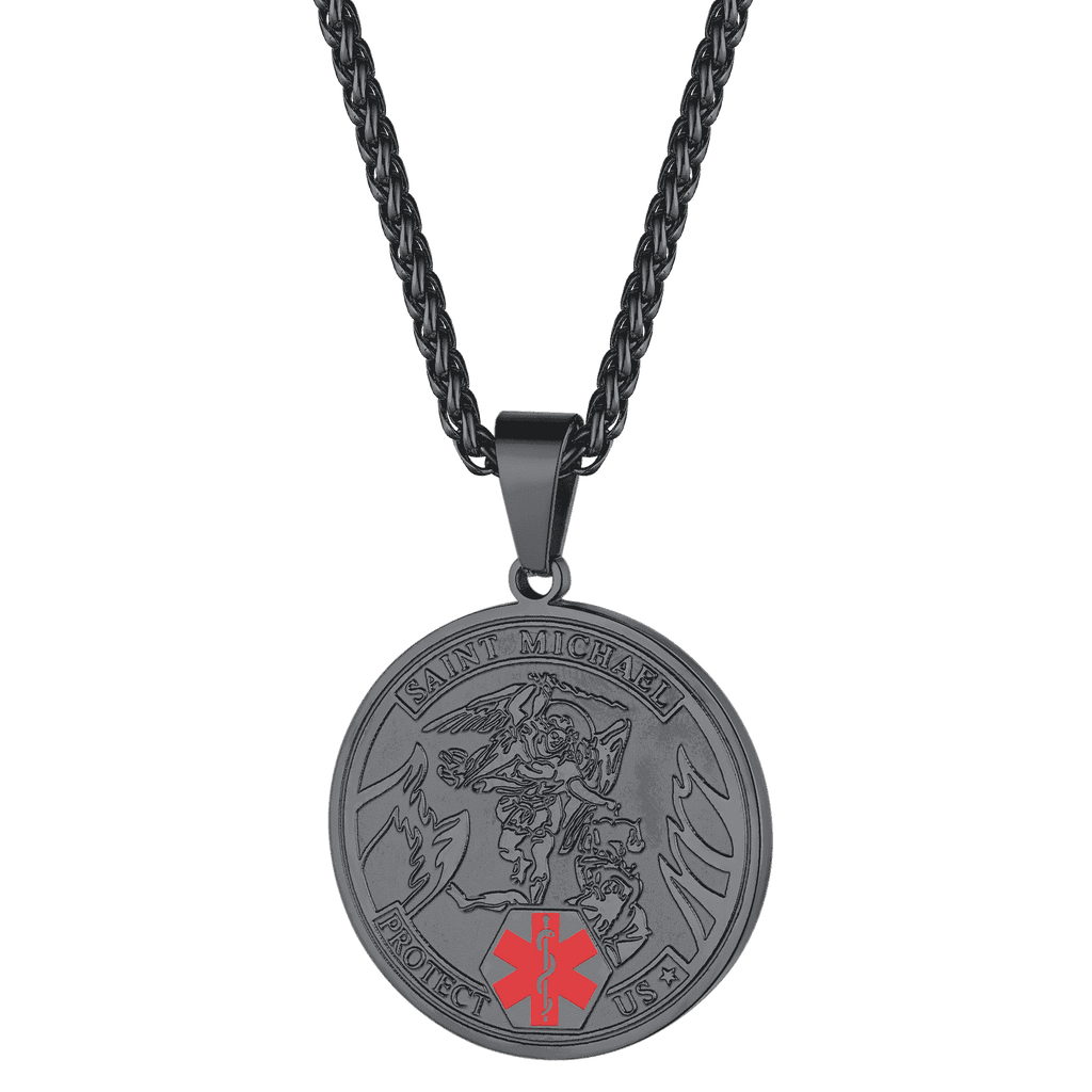 Engraved Saint Michael Medical Alert Id Pendant Necklace