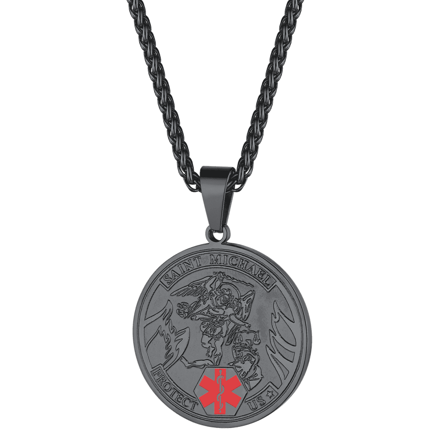 Engraved Saint Michael Medical Alert Id Pendant Necklace