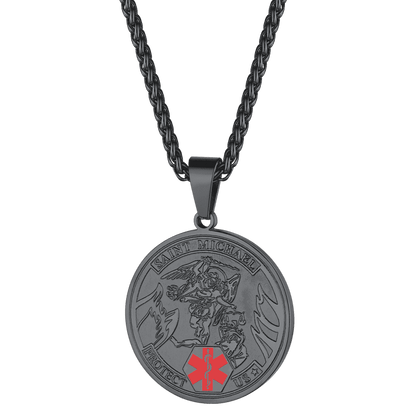 Engraved Saint Michael Medical Alert Id Pendant Necklace