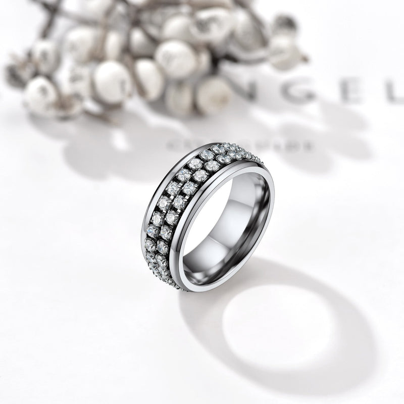 Cz Diamond Fidget Anxiety Band Ring for