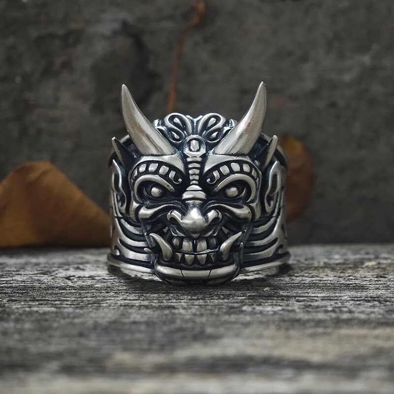 Demon Cyber Oni Mask Sterling Silver Ring