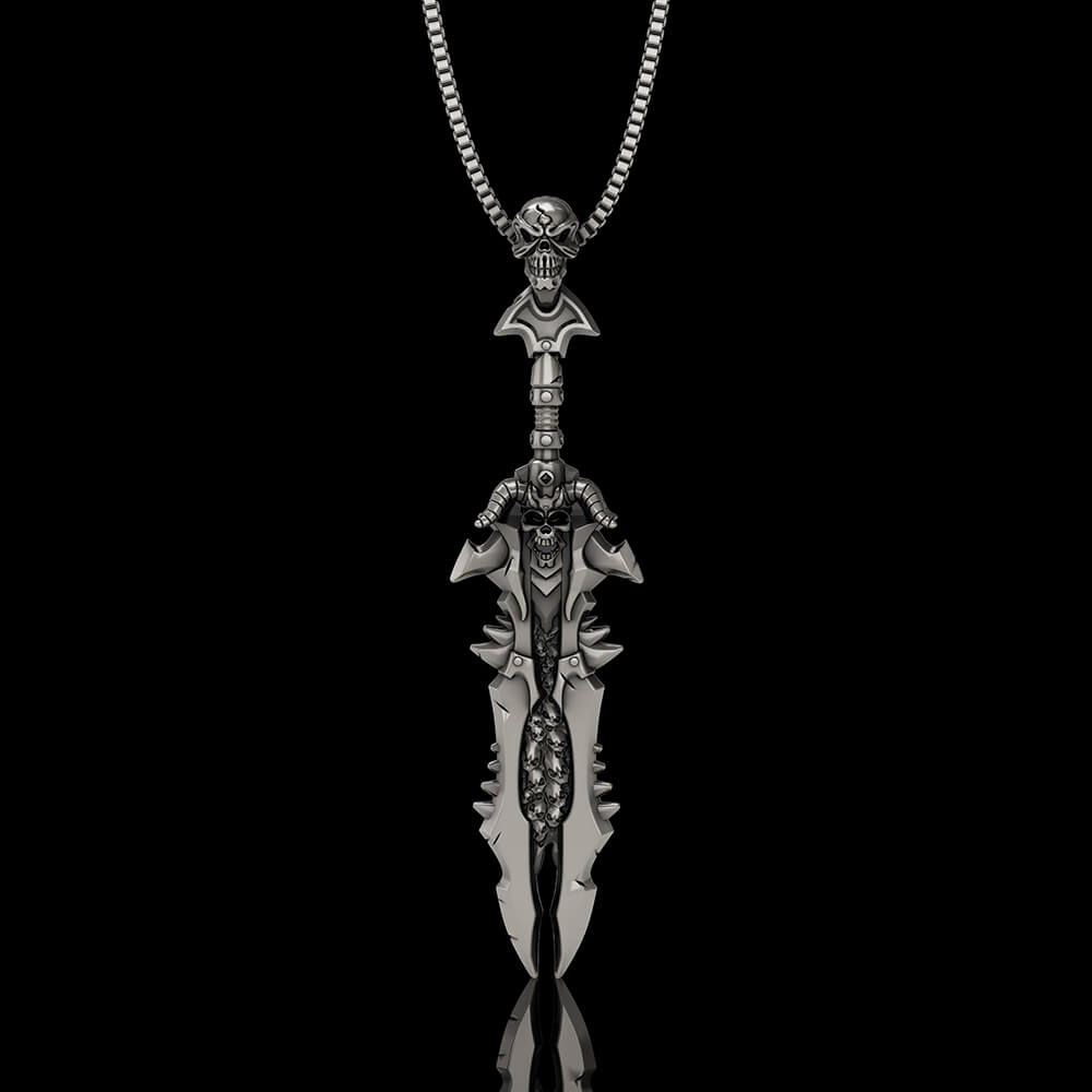 Demon Skull Sterling Silver Sword Weapon Pendant