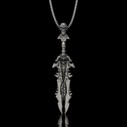 Demon Skull Sterling Silver Sword Weapon Pendant